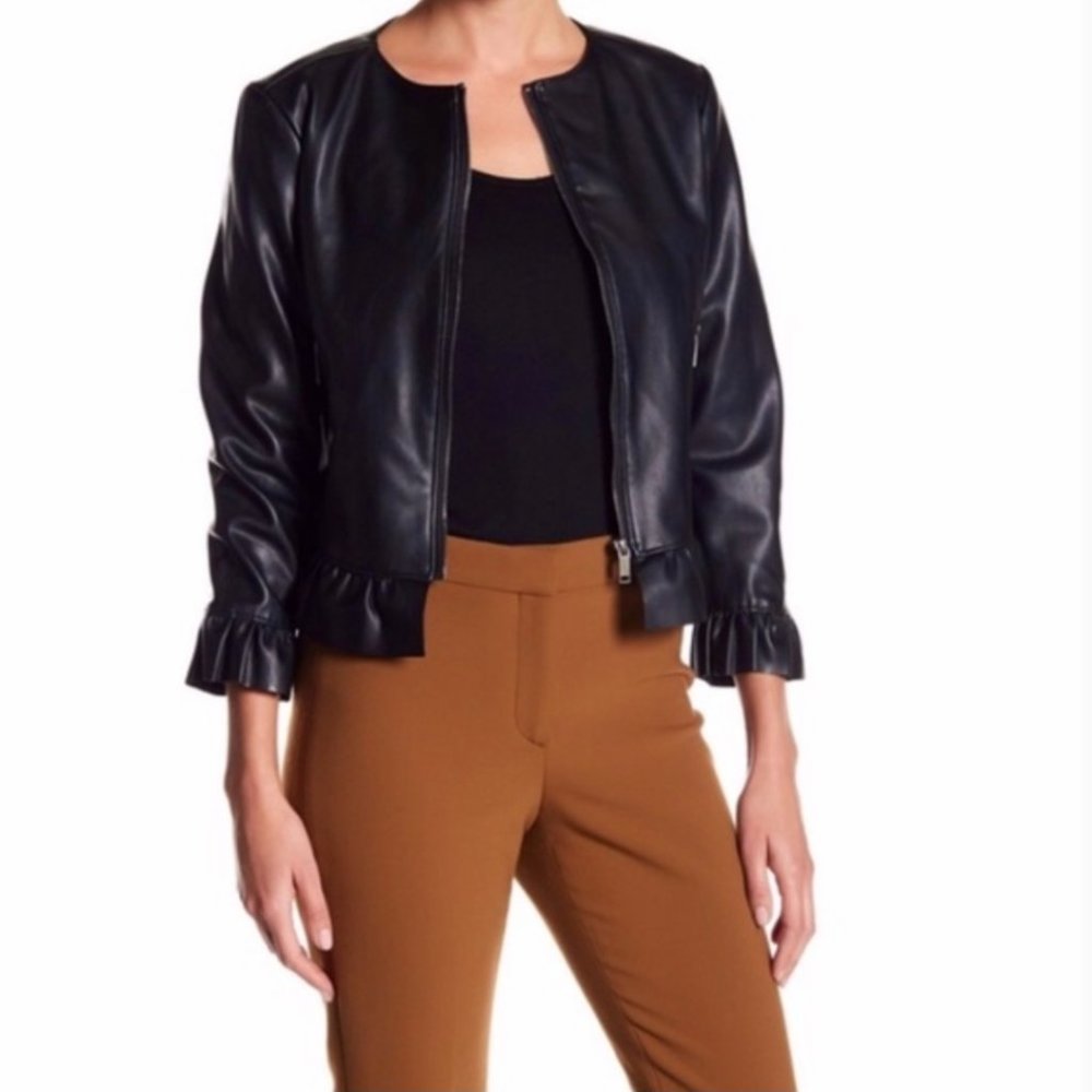 Catherine Malandrino Faux Leather Ruffled Jacket M